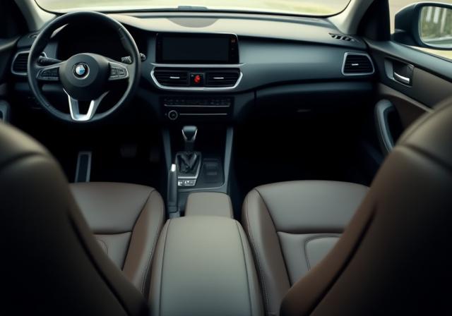 Detailed interior view of a used car with clean leather seats