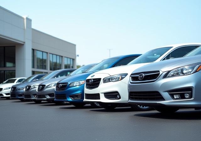 Row of clean pre-owned sedans and hatchbacks ready for sale